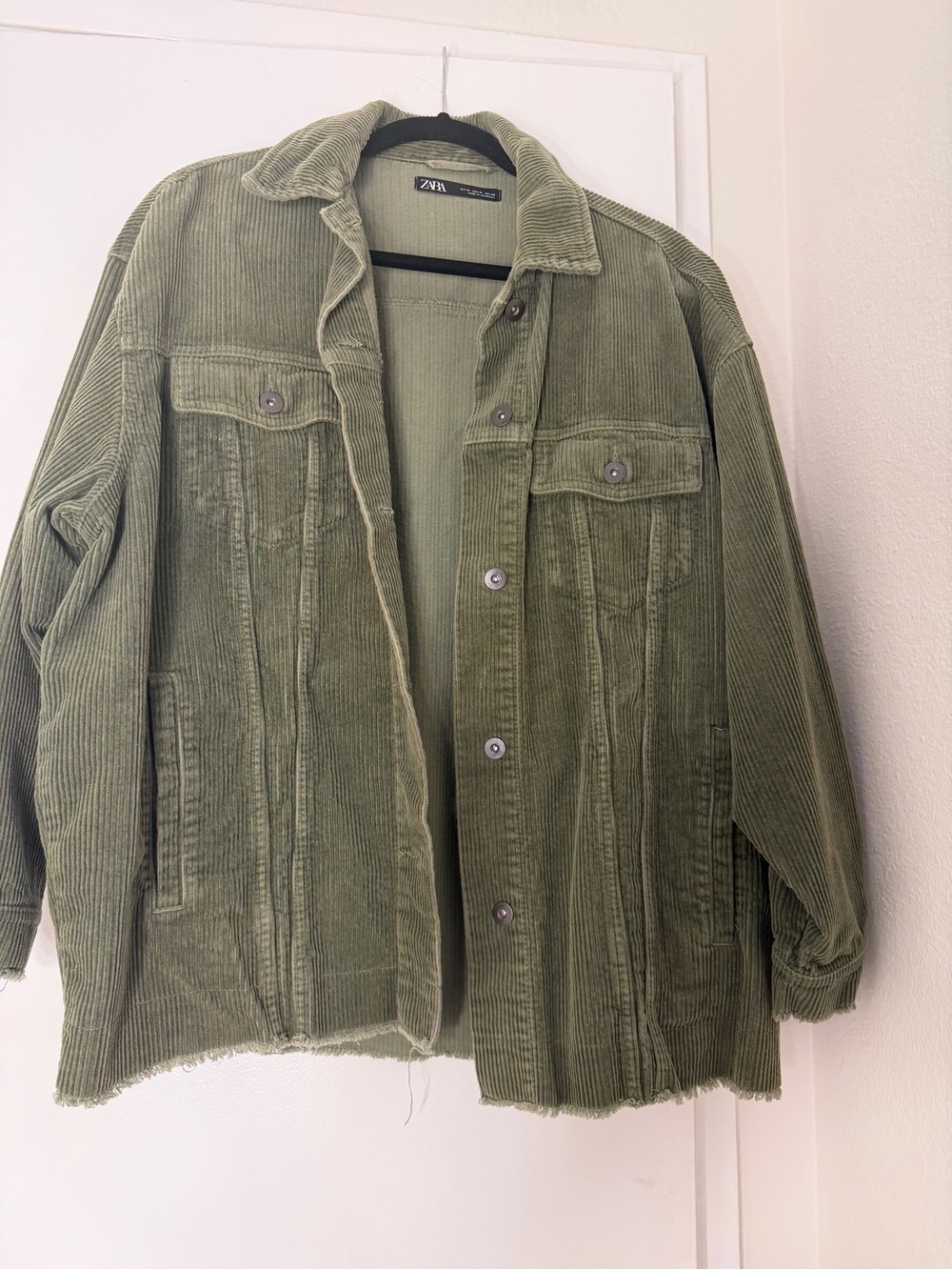 Zara Military Green Corduroy Shirt Jacket